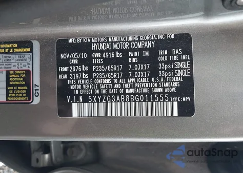 2011 Hyundai Santa Fe Gls z USA, uszkodzony, nr VIN 5XYZG3AB8BG011555